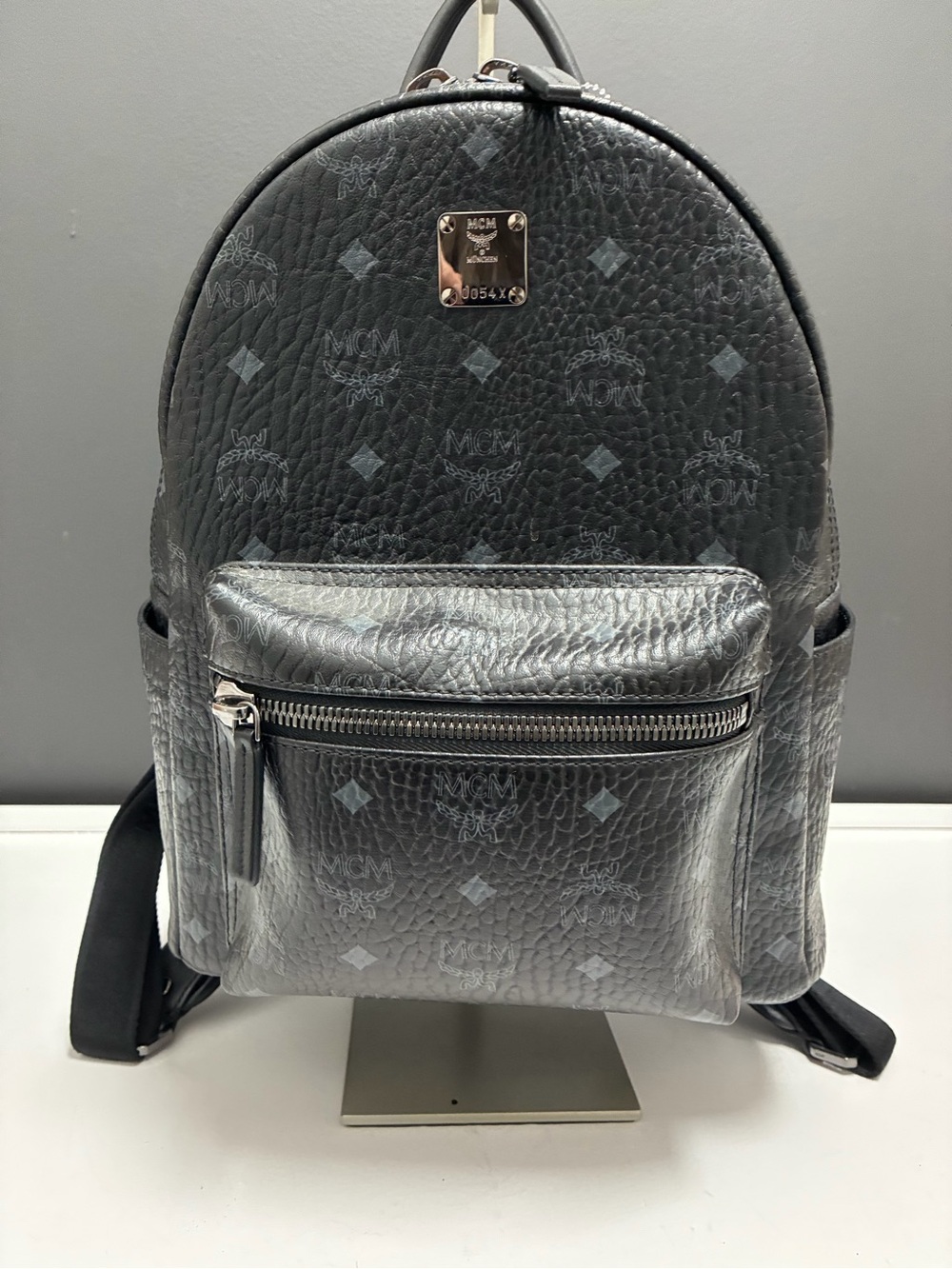 MCM Metallic Gray Monogram Backpack